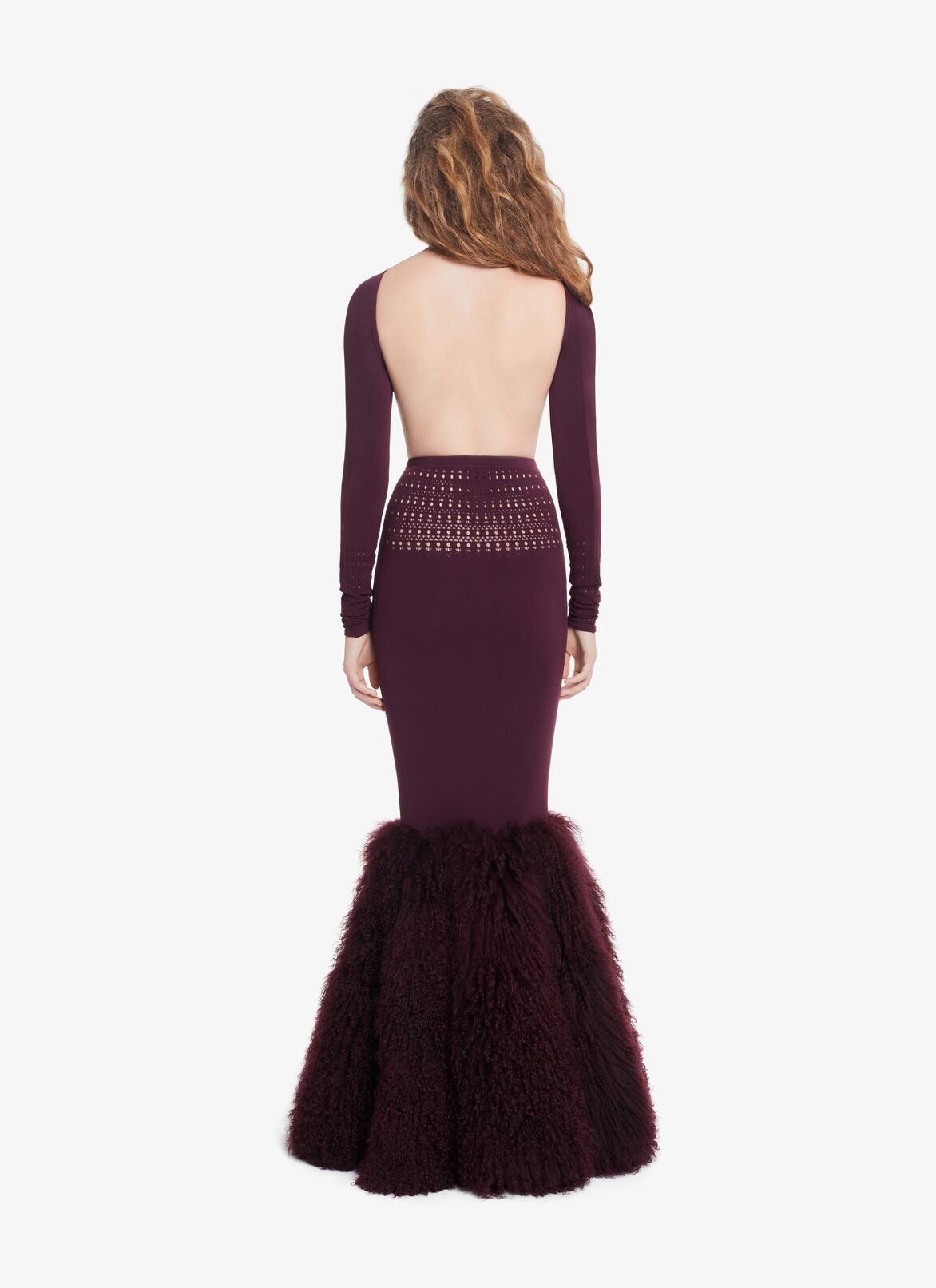 KNITTED SKIRT WITH DYED MONGOLIE LAMB FUR ALAÏA  KNITTED SKIRT WITH DYED MONGOLIE LAMB FUR